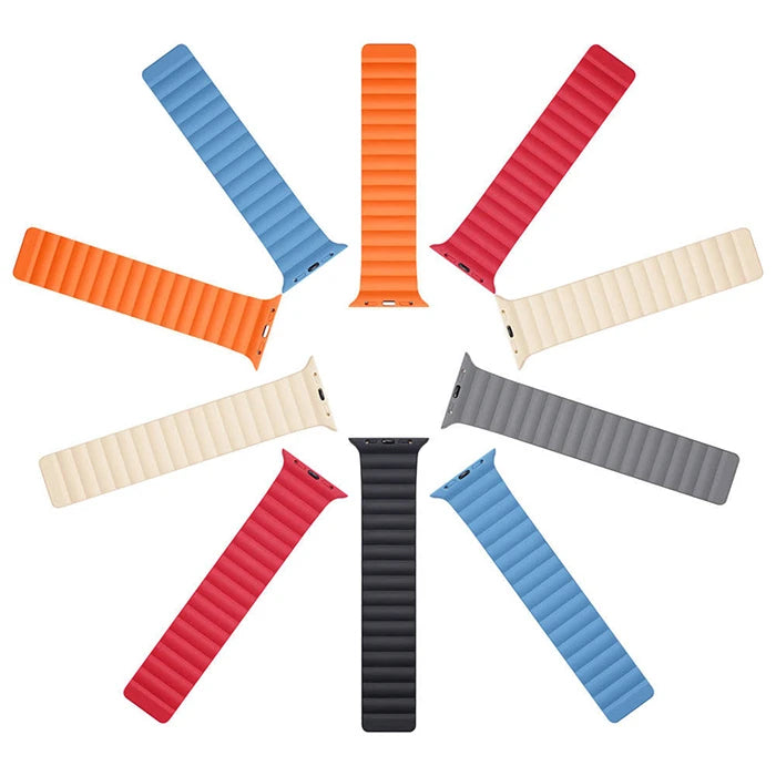 DUX DUCIS Apple Watch 42/44/45MM için Manyetik Zincir Versiyon PU Deri Kayış Kordon-(5775) - Mavi