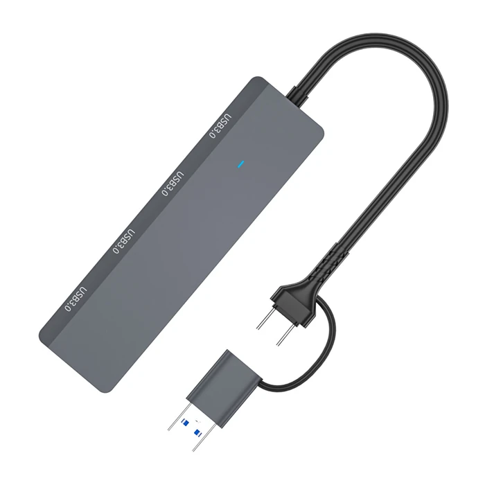 ALLY ADS-305D 4in1 USB/Type-C to 4X USB3.0 HUB Çoğaltıcı Çevirici Dönüştürücü Adaptör-(5775) - Gri