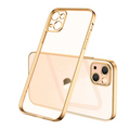 iPhone 13 6.1inç Renkli Kenar Şeffaf Kılıf Kamera Korumalı Silikon Kılıf-(5775) - Gold