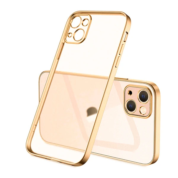 iPhone 13 6.1inç Renkli Kenar Şeffaf Kılıf Kamera Korumalı Silikon Kılıf-(5775) - Gold