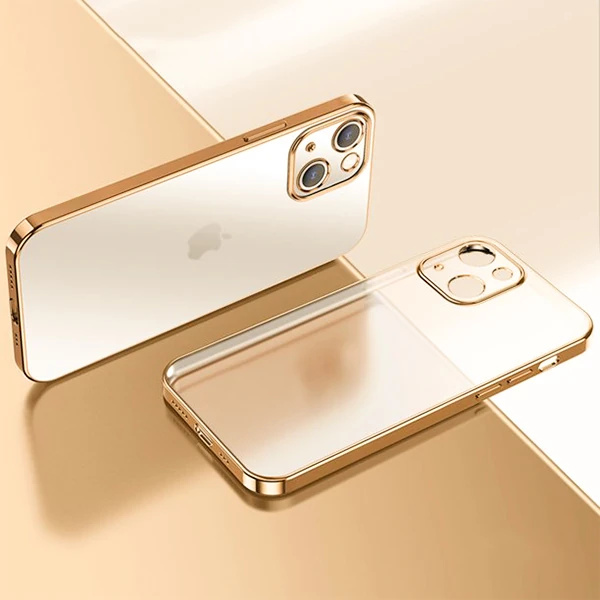 iPhone 13 6.1inç Renkli Kenar Şeffaf Kılıf Kamera Korumalı Silikon Kılıf-(5775) - Gold