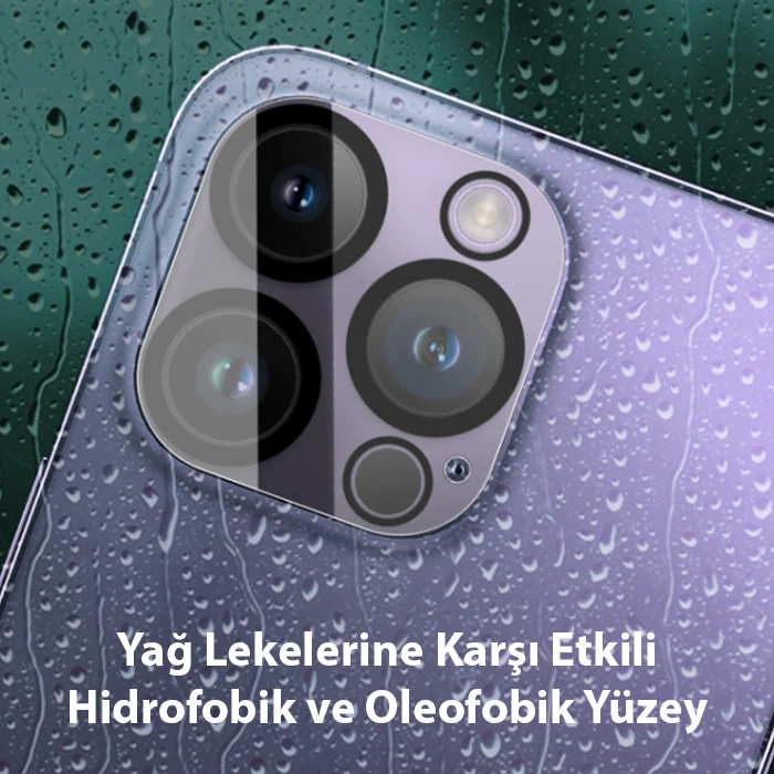 Ally iPhone 15 Pro-15 Pro Max Full Tempered Kamera Lens Koruma Camı-(5775) - Siyah