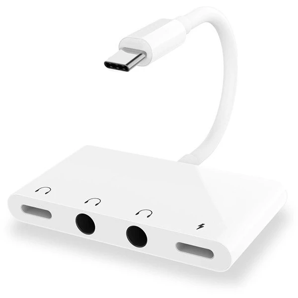 ALLY Andriod Usb Type C 4in1 Otg Ses Adaptörü Çift DC 3.5MM Jack-(5775) - Beyaz