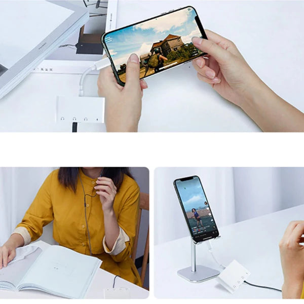ALLY Andriod Usb Type C 4in1 Otg Ses Adaptörü Çift DC 3.5MM Jack-(5775) - Beyaz