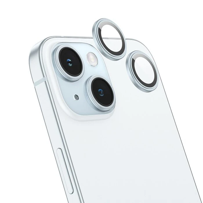 HOCO Crystal Clear iPhone 15-15 Plus HD 3D Metal Çerçeveli Kamera Koruyucu Lens-(5775) - Pembe
