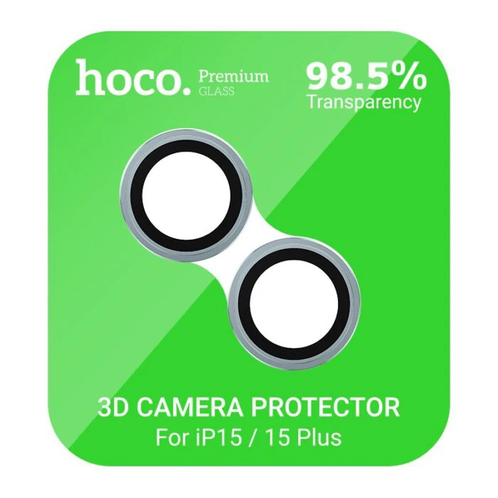 HOCO Crystal Clear iPhone 15-15 Plus HD 3D Metal Çerçeveli Kamera Koruyucu Lens-(5775) - Pembe