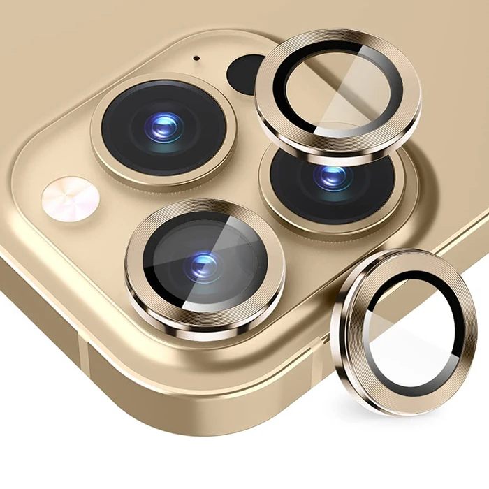 ALLY iPhone 14 Pro-14 Pro Max 3D Metal Çerçeveli Kamera Lens Koruyucu-(5775) - Gümüş
