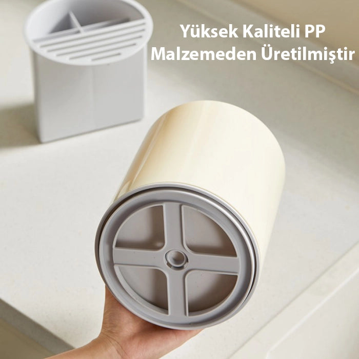 EZERE Çatal - Bıçak - Kaşık Saklama Ve Kurutma Kutusu Dönebilen Mutfak Düzenleyici-(5775) - Beyaz