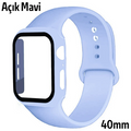 ALLY Apple Watch 4-5-6 40mm Silikon Kordon Kayış ve Ekran Koruyucu Kılıf-(5775) - Su Yeşili
