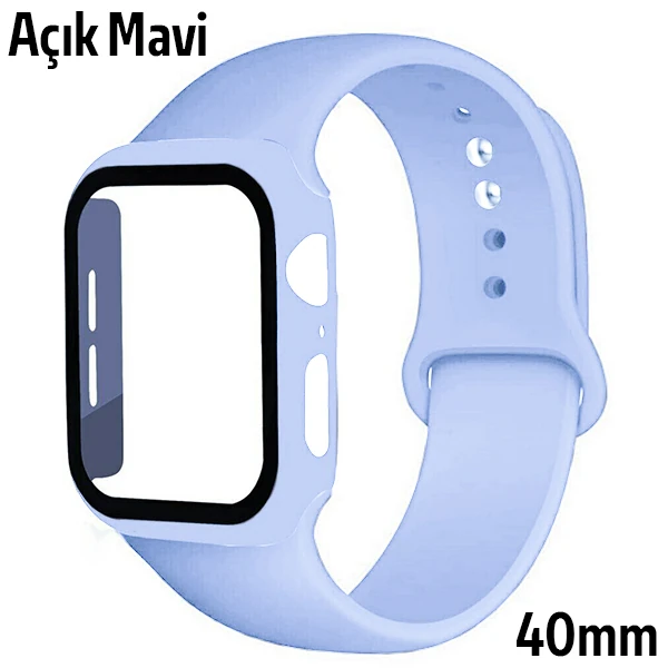 ALLY Apple Watch 4-5-6 40mm Silikon Kordon Kayış ve Ekran Koruyucu Kılıf-(5775) - Yeşil