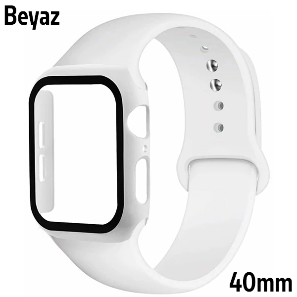ALLY Apple Watch 4-5-6 40mm Silikon Kordon Kayış ve Ekran Koruyucu Kılıf-(5775) - Su Yeşili