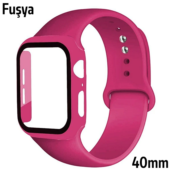 ALLY Apple Watch 4-5-6 40mm Silikon Kordon Kayış ve Ekran Koruyucu Kılıf-(5775) - Su Yeşili