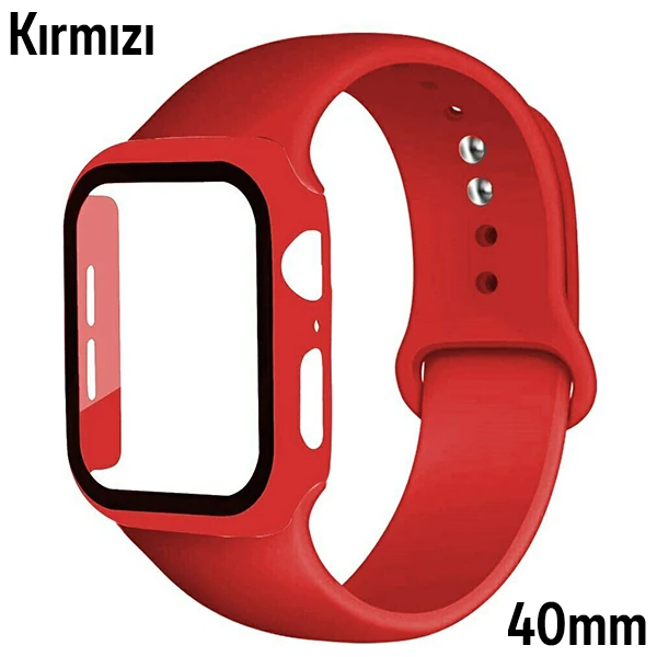 ALLY Apple Watch 4-5-6 40mm Silikon Kordon Kayış ve Ekran Koruyucu Kılıf-(5775) - Su Yeşili