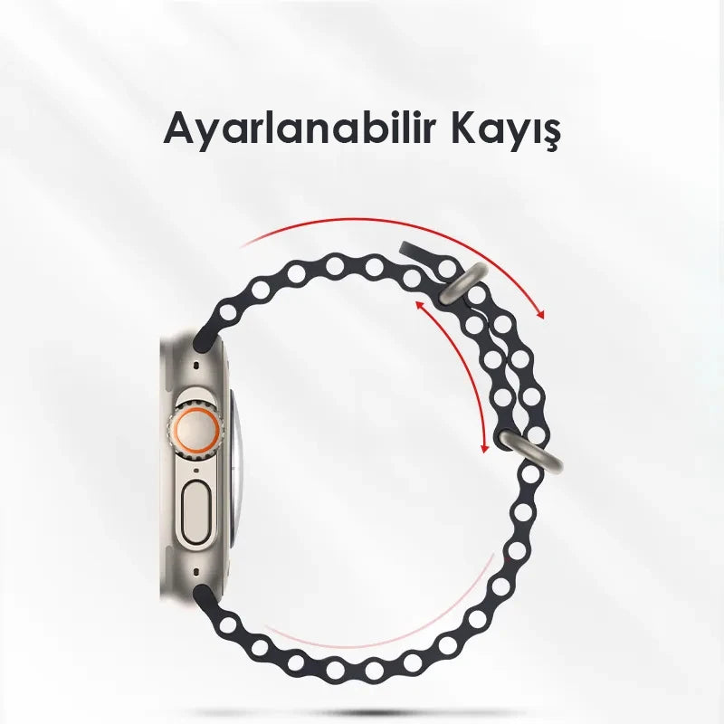 Ally Apple Watch 7-8 41mm 6-5-4 40mm Marine Silikon Kayış Kordon 3-2-1 38mm-(5775) - Siyah