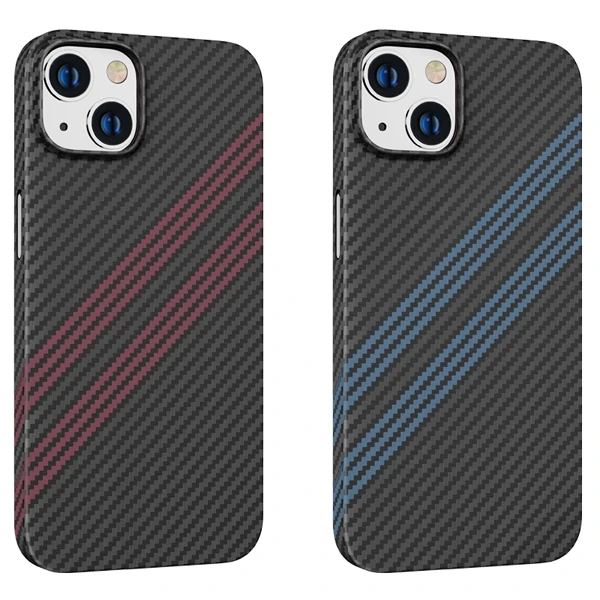 Hoco iPhone 14 Plus 6.7 Kılıf Kevlar Texture Darbe Emici Telefon Kılıfı-(5775) - Siyah-Mavi