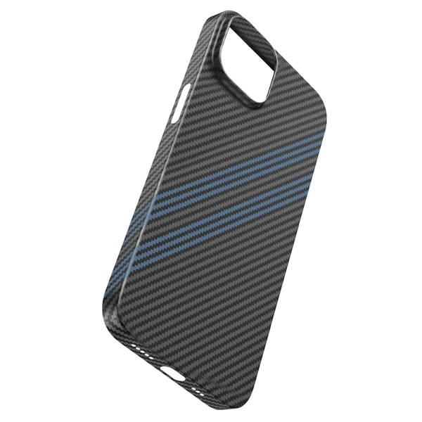 Hoco iPhone 14 Plus 6.7 Kılıf Kevlar Texture Darbe Emici Telefon Kılıfı-(5775) - Siyah-Mavi