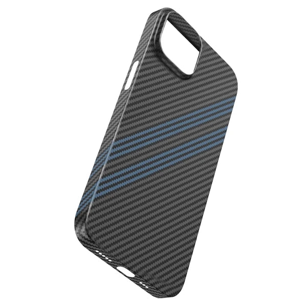 Hoco iPhone 14 Plus 6.7 Kılıf Kevlar Texture Darbe Emici Telefon Kılıfı-(5775) - Siyah-Mavi