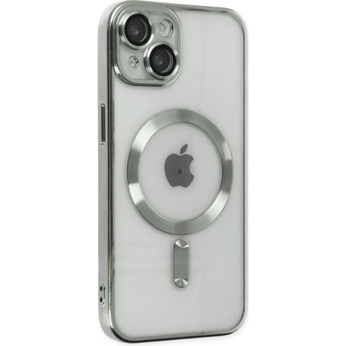 ALLY iPhone 14 6.1inç Renkli Kenar Lazer Çerçeveli Magsafe Uyumlu Silikon Kılıf-(5775) - Gümüş