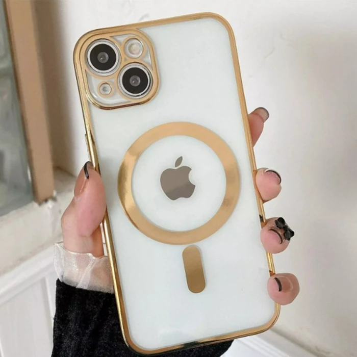ALLY iPhone 14 6.1inç Renkli Kenar Lazer Çerçeveli Magsafe Uyumlu Silikon Kılıf-(5775) - Gümüş