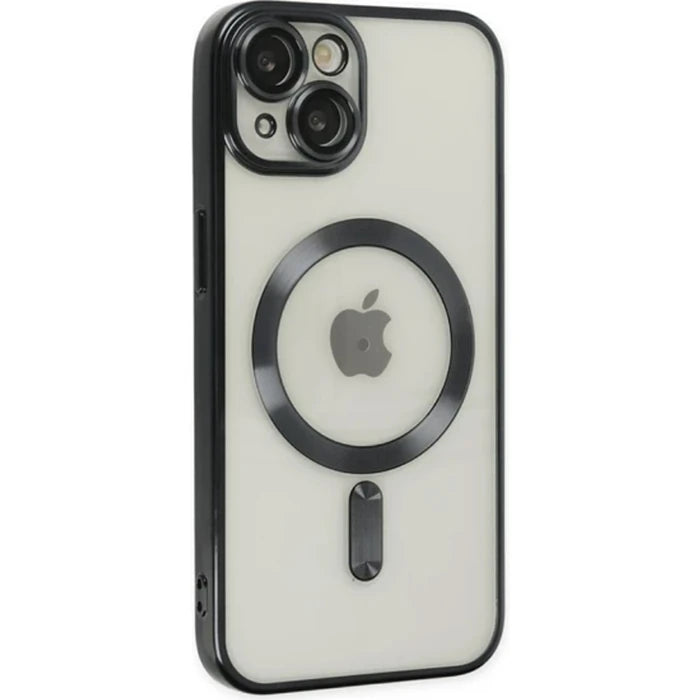 ALLY iPhone 14 6.1inç Renkli Kenar Lazer Çerçeveli Magsafe Uyumlu Silikon Kılıf-(5775) - Gümüş