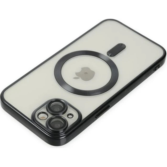 ALLY iPhone 14 6.1inç Renkli Kenar Lazer Çerçeveli Magsafe Uyumlu Silikon Kılıf-(5775) - Gümüş