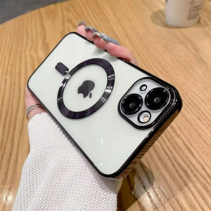 ALLY iPhone 14 6.1inç Renkli Kenar Lazer Çerçeveli Magsafe Uyumlu Silikon Kılıf-(5775) - Gümüş