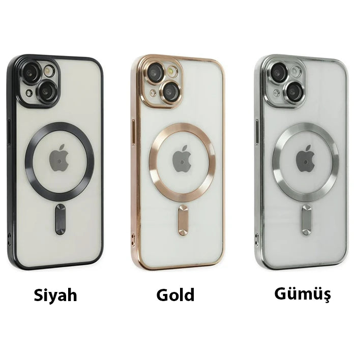 ALLY iPhone 14 6.1inç Renkli Kenar Lazer Çerçeveli Magsafe Uyumlu Silikon Kılıf-(5775) - Gümüş