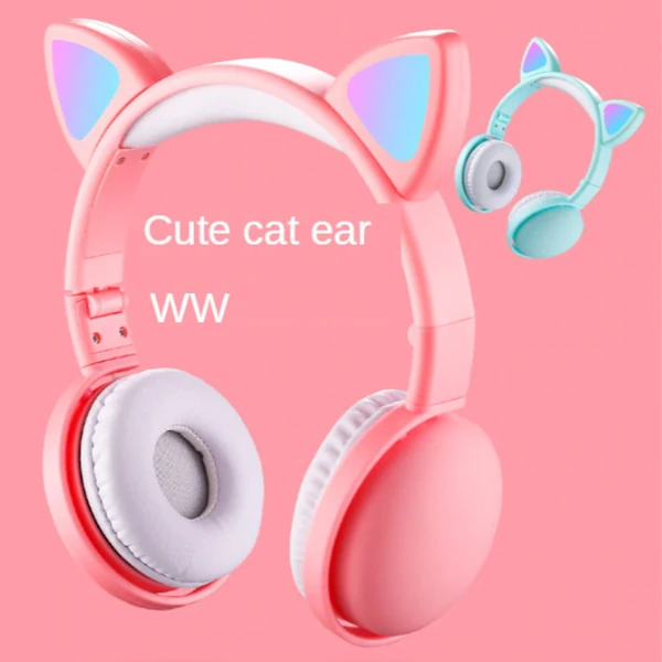 ALLY Kedi Kulak Kulaküstü Bluetooth 5.0 Kablosuz Kulaklık-(5775) - Pembe
