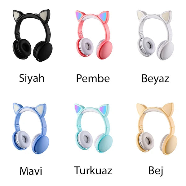 ALLY Kedi Kulak Kulaküstü Bluetooth 5.0 Kablosuz Kulaklık-(5775) - Pembe