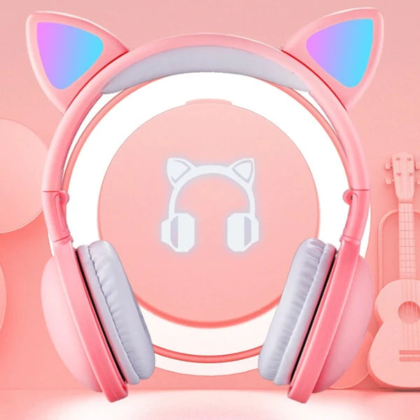 ALLY Kedi Kulak Kulaküstü Bluetooth 5.0 Kablosuz Kulaklık-(5775) - Pembe