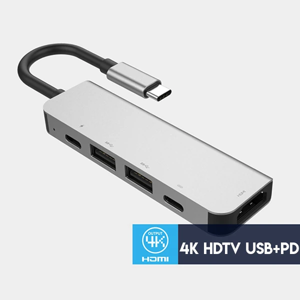 Ally Usb (Type-C to 5in1  Hdtv 2xUSB+2x PD) Hub Adaptör Çoklayıcı-(5775) - Gri