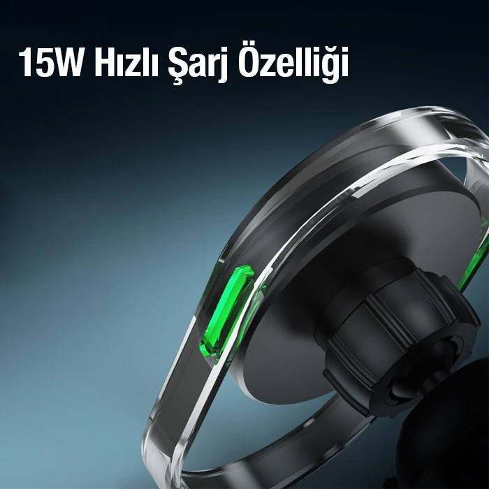 Ally 15W Klima Araç Havalandırma Bölmesi Manyetik Şeffaf Kablosuz Araç Şarj Telefon Tutucu-(5775) - Siyah