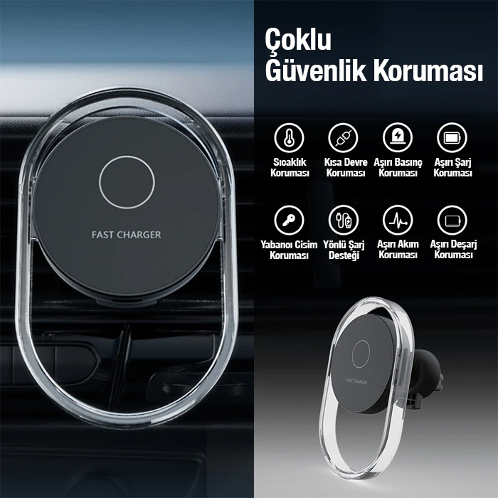 Ally 15W Klima Araç Havalandırma Bölmesi Manyetik Şeffaf Kablosuz Araç Şarj Telefon Tutucu-(5775) - Siyah