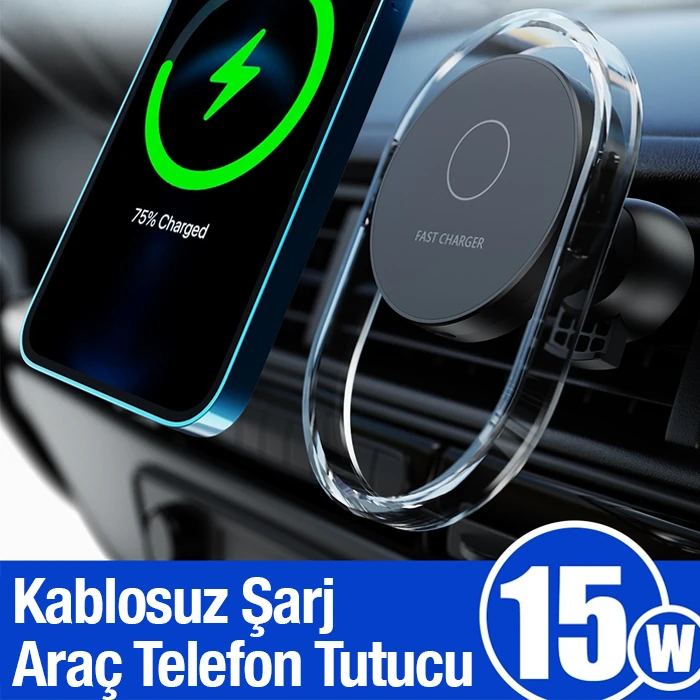 Ally 15W Klima Araç Havalandırma Bölmesi Manyetik Şeffaf Kablosuz Araç Şarj Telefon Tutucu-(5775) - Siyah