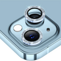 ALLY iPhone 14-14 Plus Diamond Taş İşlemeli Alüminyum Alaşımlı Kamera Lens Koruyucu-(5775) - Gümüş