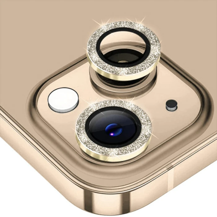ALLY iPhone 14-14 Plus Diamond Taş İşlemeli Alüminyum Alaşımlı Kamera Lens Koruyucu-(5775) - Açık Mavi