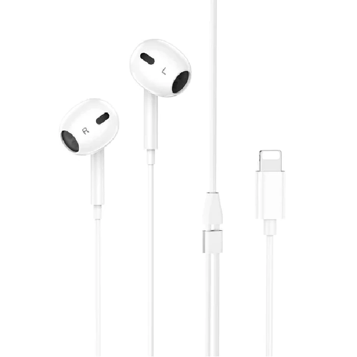 HOCO M111 Max Primero Lightning Kulakiçi Mikrofonlu Kablolu Kulaklık-(5775) - Beyaz