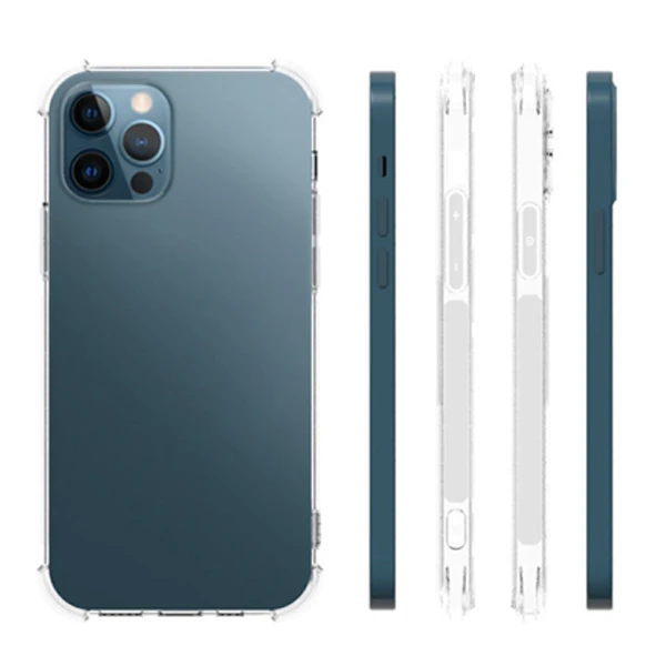 İPhone 12 Pro Max 6.7 Anti-Drop Silikon Kılıf Kamera Korumalı Şeffaf Silikon Kılıf-(5775) - Şeffaf 2