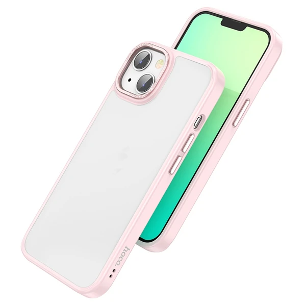 Hoco iPhone 14 Plus Golden Shield Frosted Silikon Telefon Kılıfı-(5775) - Pembe
