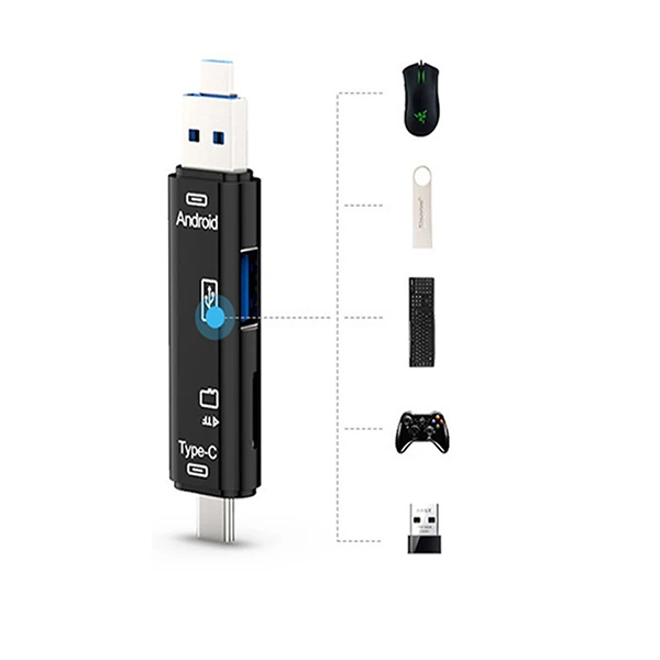 Smart Otg 3in1 Type-C Ve Micro Usb Tf Card Reader Otg-(5775) - Siyah