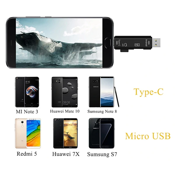Smart Otg 3in1 Type-C Ve Micro Usb Tf Card Reader Otg-(5775) - Siyah