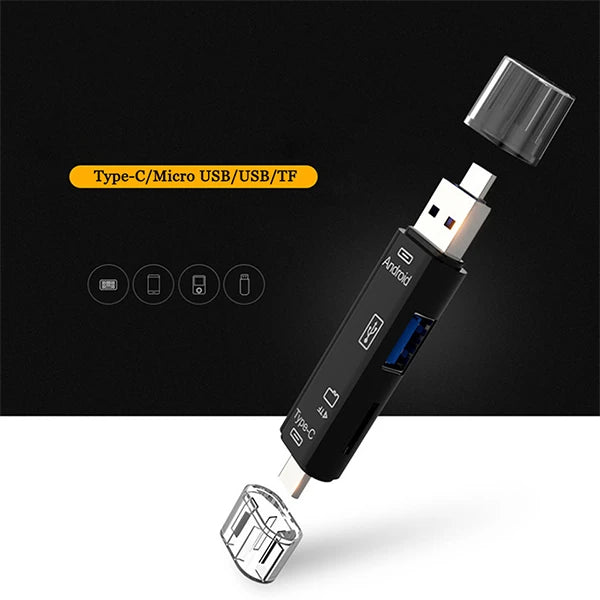Smart Otg 3in1 Type-C Ve Micro Usb Tf Card Reader Otg-(5775) - Siyah