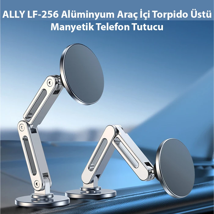 ALLY LF-256 Alüminyum Araç İçi Torpido Üstü Manyetik Telefon Tutucu-(5775) - Gri