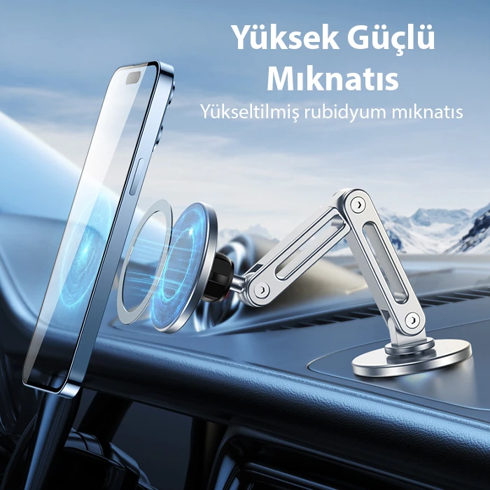ALLY LF-256 Alüminyum Araç İçi Torpido Üstü Manyetik Telefon Tutucu-(5775) - Gri