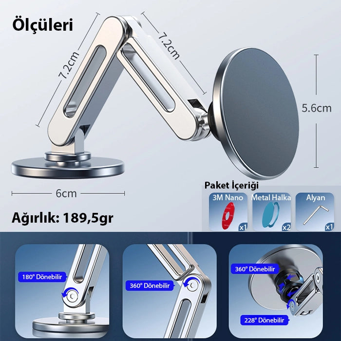 ALLY LF-256 Alüminyum Araç İçi Torpido Üstü Manyetik Telefon Tutucu-(5775) - Gri
