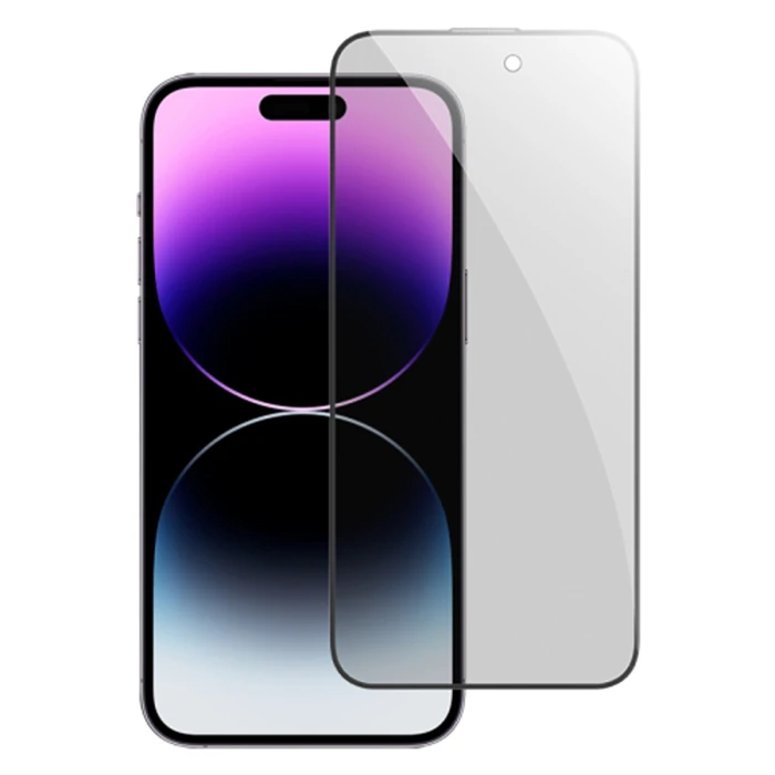 Ally iPhone 15 Pro Privacy Hayalet Full Koruma Tempered Cam Ekran Koruyucu-(5775) - Siyah