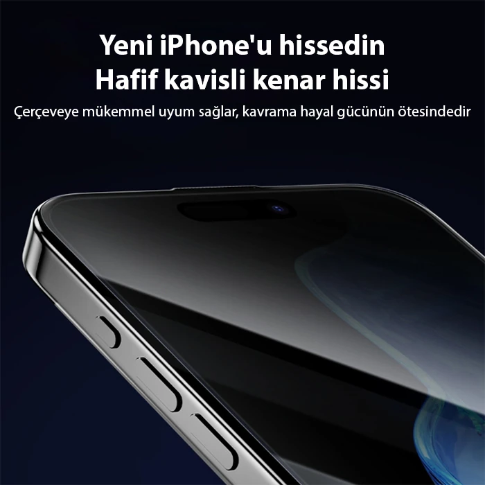 Ally iPhone 15 Pro Privacy Hayalet Full Koruma Tempered Cam Ekran Koruyucu-(5775) - Siyah