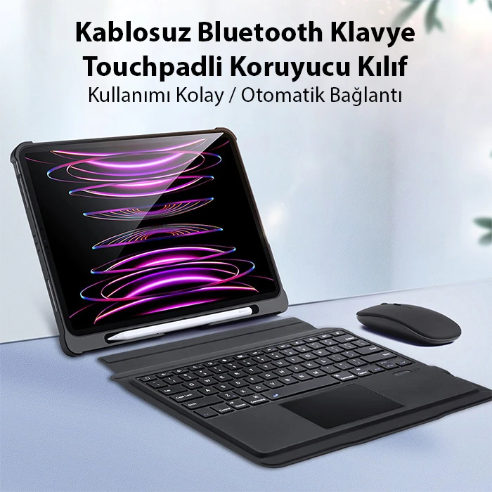 Dux Ducis iPad Pro 12.9 2022/2021/2020 SK Series Kablosuz Bluetooth Klavye Touchpad Kılıf-(5775) - Siyah