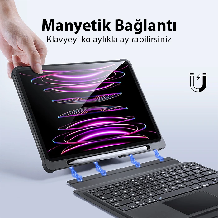 Dux Ducis iPad Pro 12.9 2022/2021/2020 SK Series Kablosuz Bluetooth Klavye Touchpad Kılıf-(5775) - Siyah