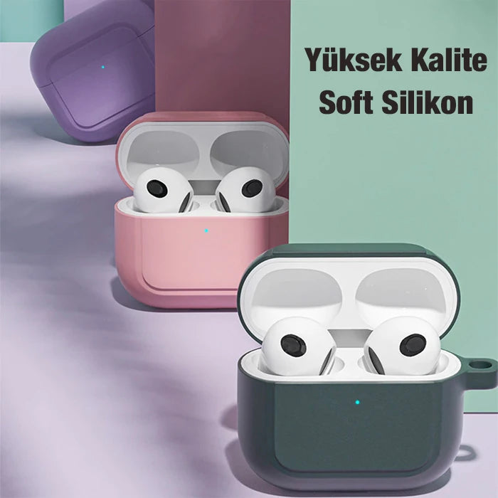 Ally Apple AirPods 3 için Kancalı Ultra İnce Silikon Kulaklık Kılıfı-(5775) - Beyaz